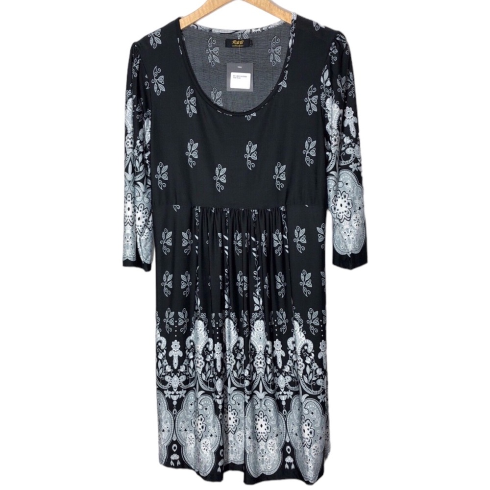 R&B Collections Womens Empire Waist Floral Stretch Dress Autumn